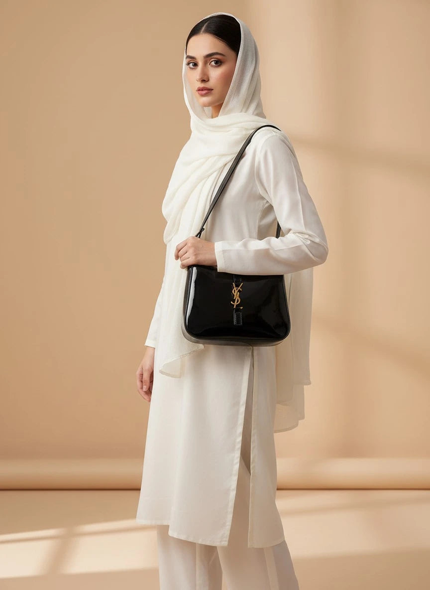 YSL SHINY SHOULDER BAG - BLACK