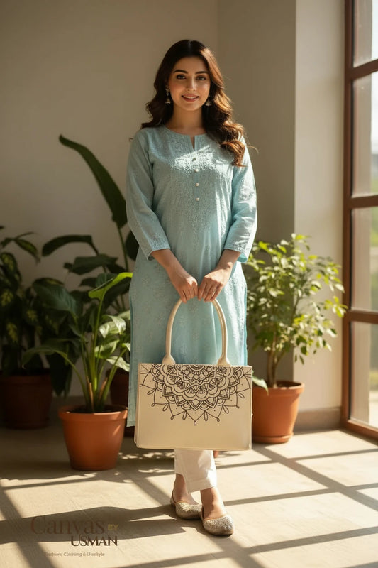 MANDALA LOOP - BEIGE MINI CANVAS BAG