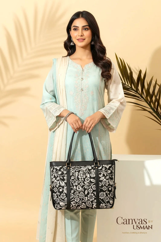 PREMIUM BLACK FLORAL - STRAP CANVAS BAG