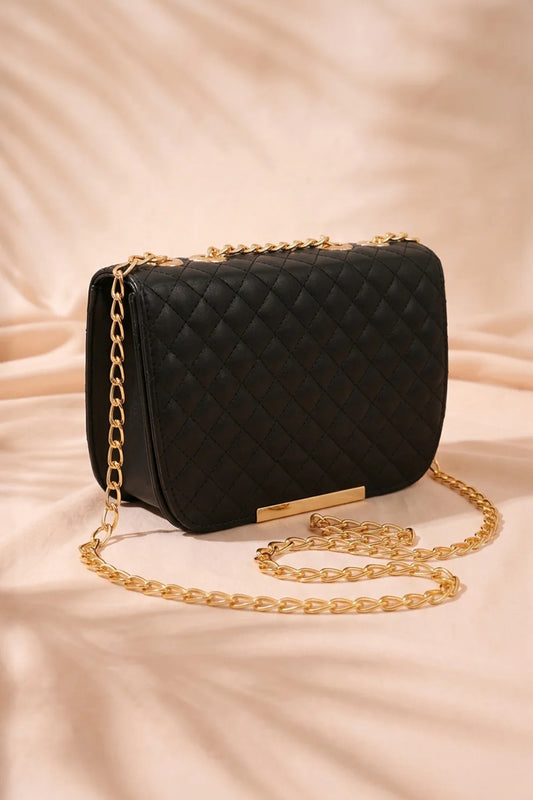 QUILTED SHOULDER BAG - BLACK
