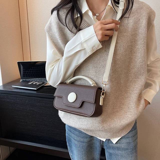 DOT LUXE HANDBAG - BROWN & WHITE