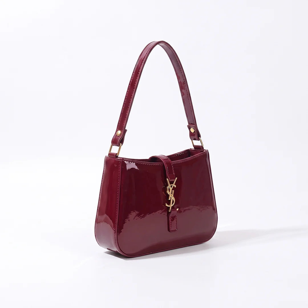YSL SHINY SHOULDER BAG - CHERRY