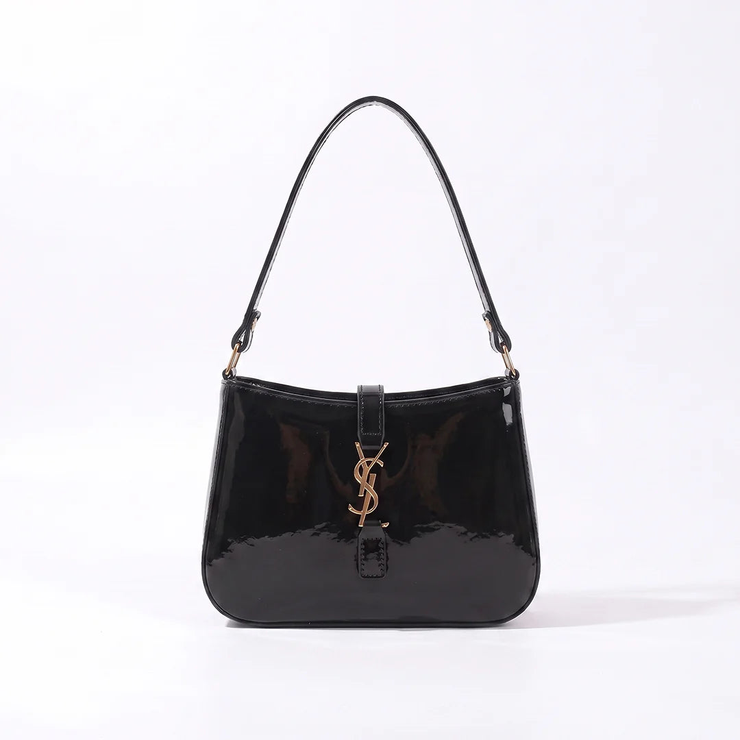YSL SHINY SHOULDER BAG - BLACK