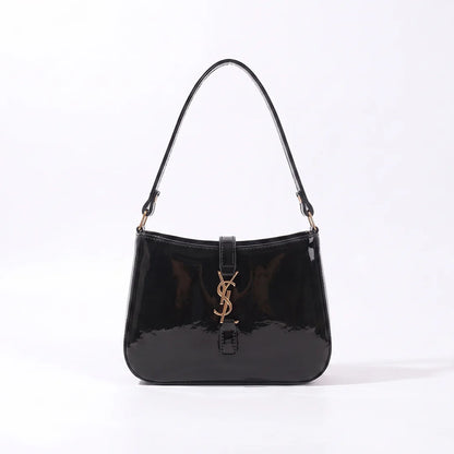 YSL SHINY SHOULDER BAG - BLACK