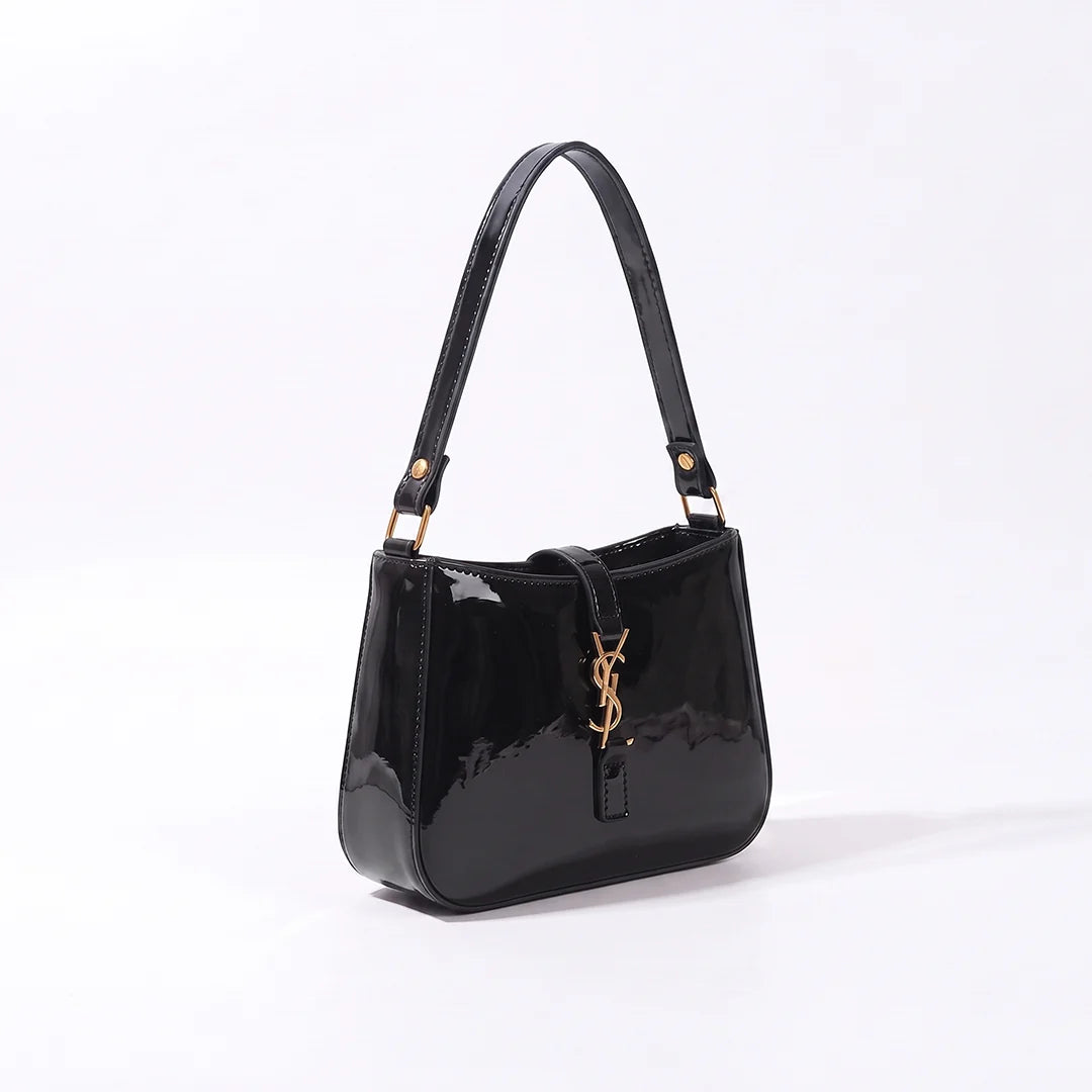 YSL SHINY SHOULDER BAG - BLACK