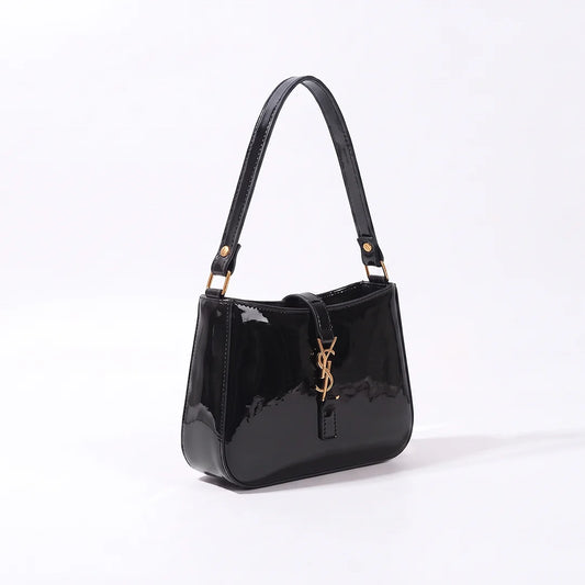YSL SHINY SHOULDER BAG - BLACK