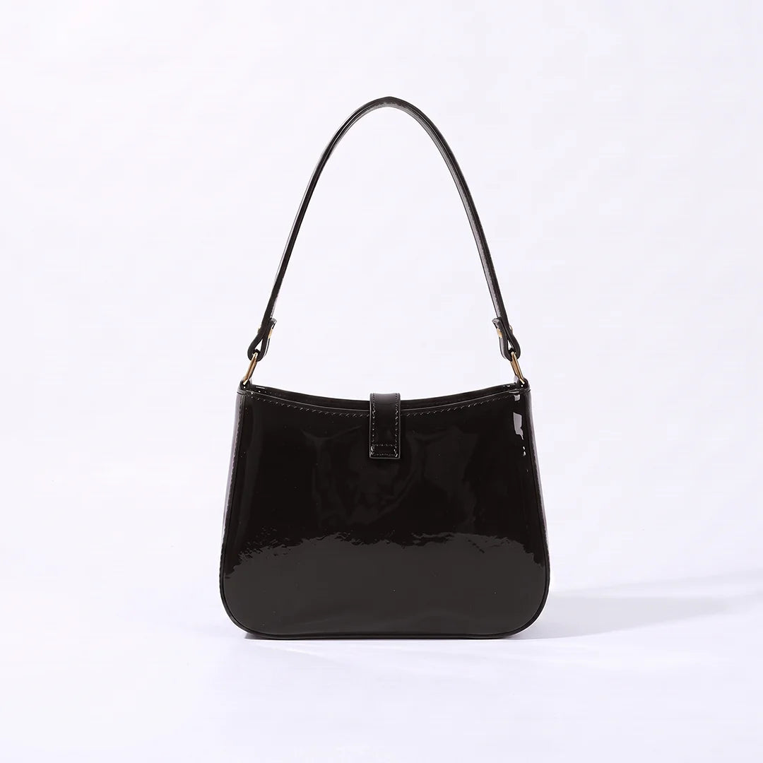 YSL SHINY SHOULDER BAG - BLACK