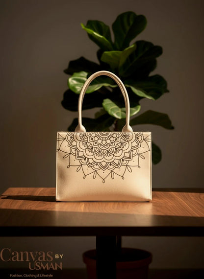 MANDALA LOOP - BEIGE  MINI CANVAS BAG