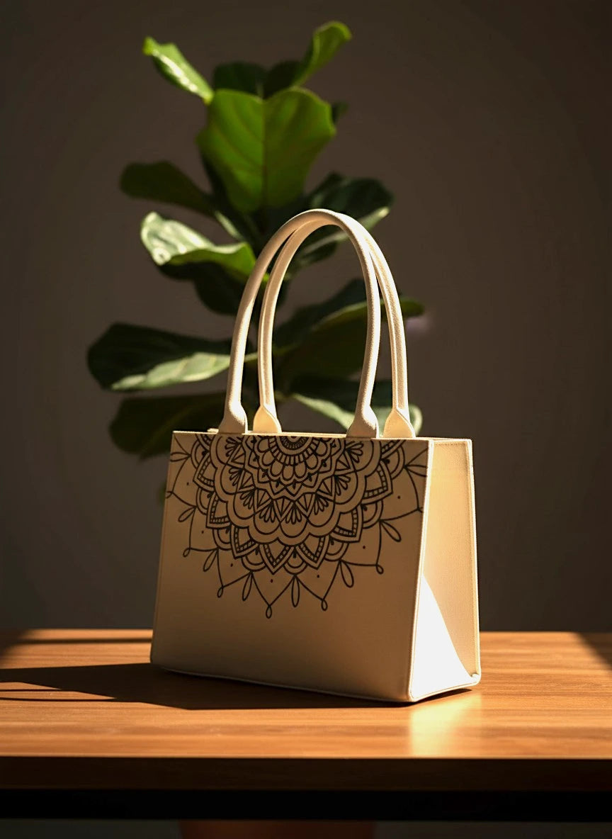 MANDALA LOOP - BEIGE  MINI CANVAS BAG