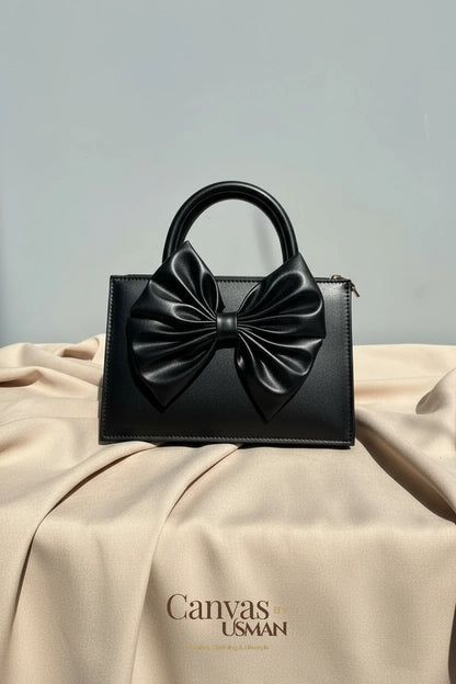 GLOSS BOW HANDBAG - BLACK