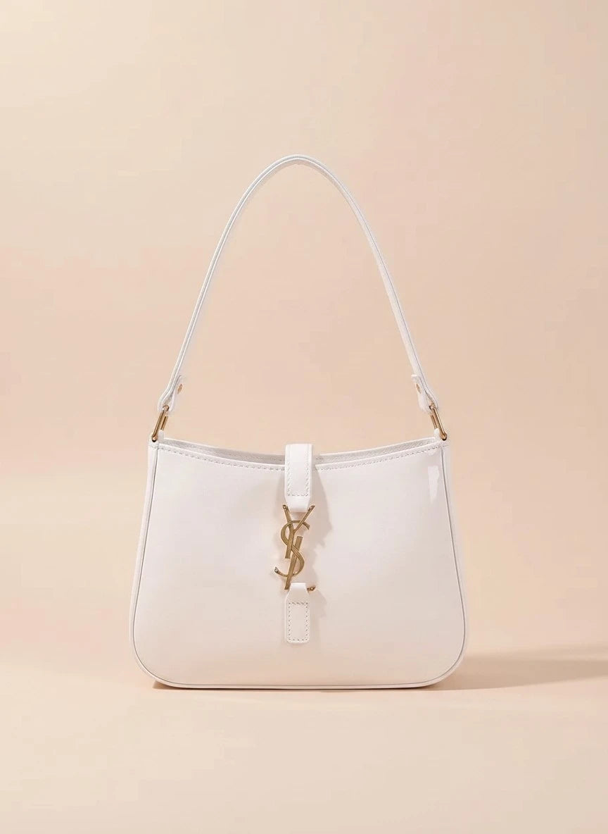 YSL SHINY SHOULDER BAG - WHITE
