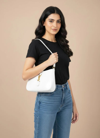 YSL SHINY SHOULDER BAG - WHITE